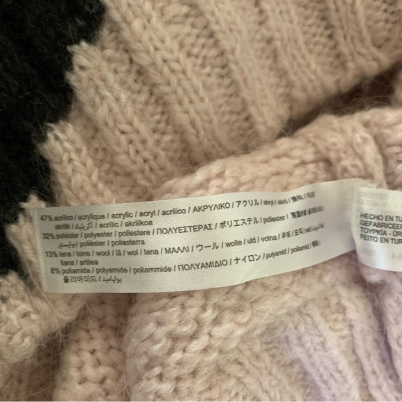 Zara Chunky Knit Turtleneck Sweater Large Abstract Colorblock Wool Blend - Picture 7 of 7